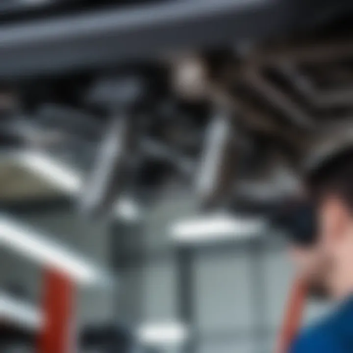 Mechanic inspecting a vehicle's rear suspension system