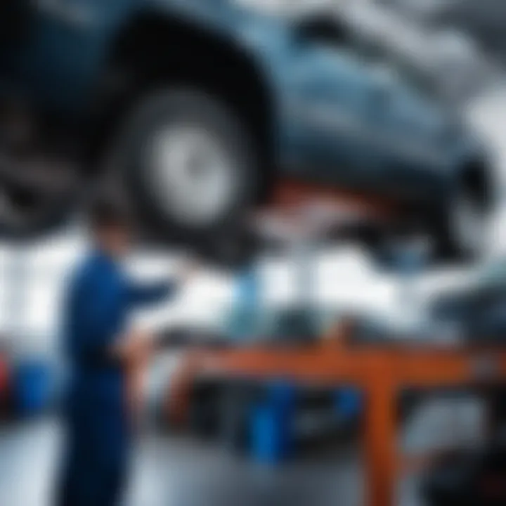 Mechanic inspecting a vehicle in the workshop