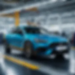 A detailed view of an automotive manufacturing plant showcasing advanced technology and assembly lines