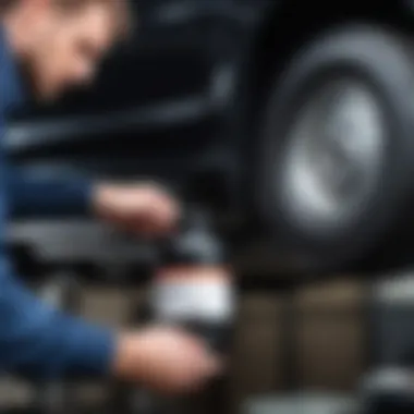 Mechanic inspecting brake fluid and system