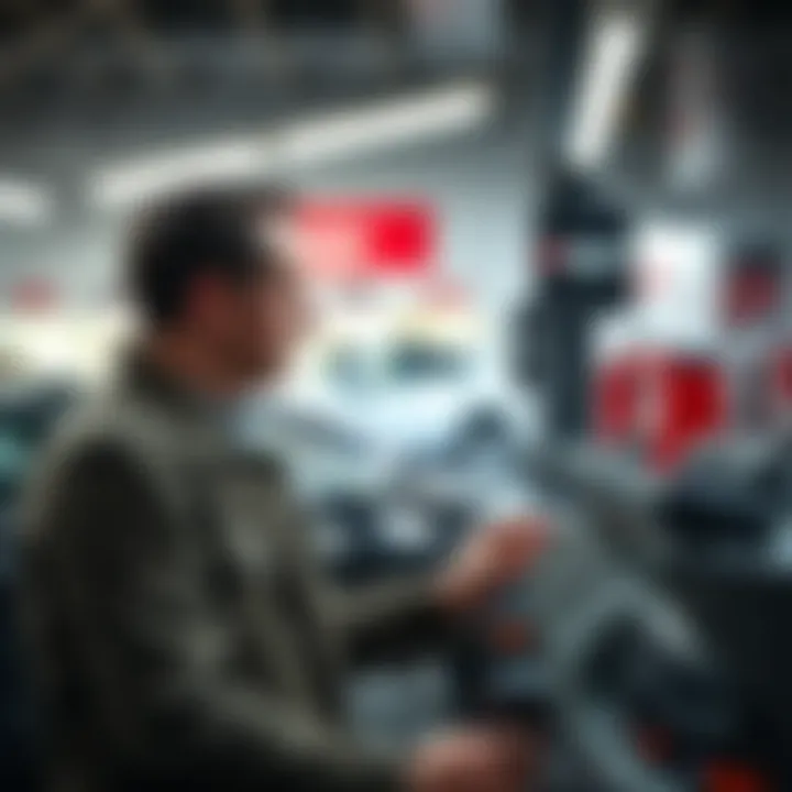 Consumer choosing brake pads in an automotive shop