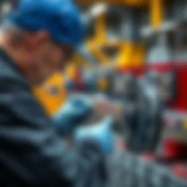 Quality control inspection of brake pads in a factory