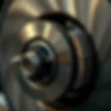 Close-up view of brake pads and rotor