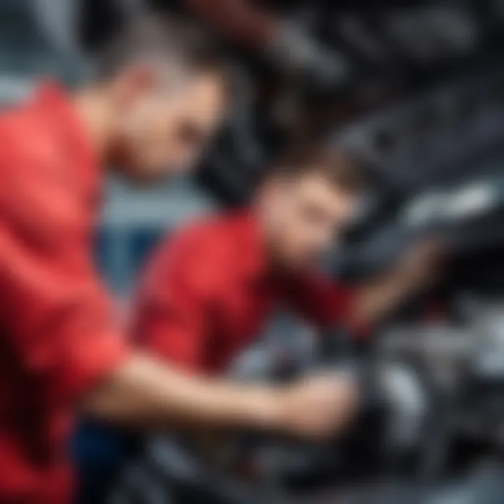 Mechanic inspecting a vehicle's cooling system