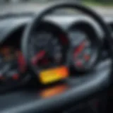 Car dashboard with warning lights illuminated