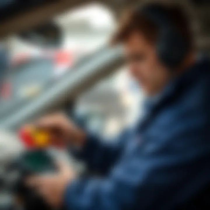 Car diagnostics equipment in use