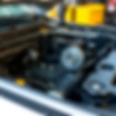 A car engine with the belt and tensioner exposed