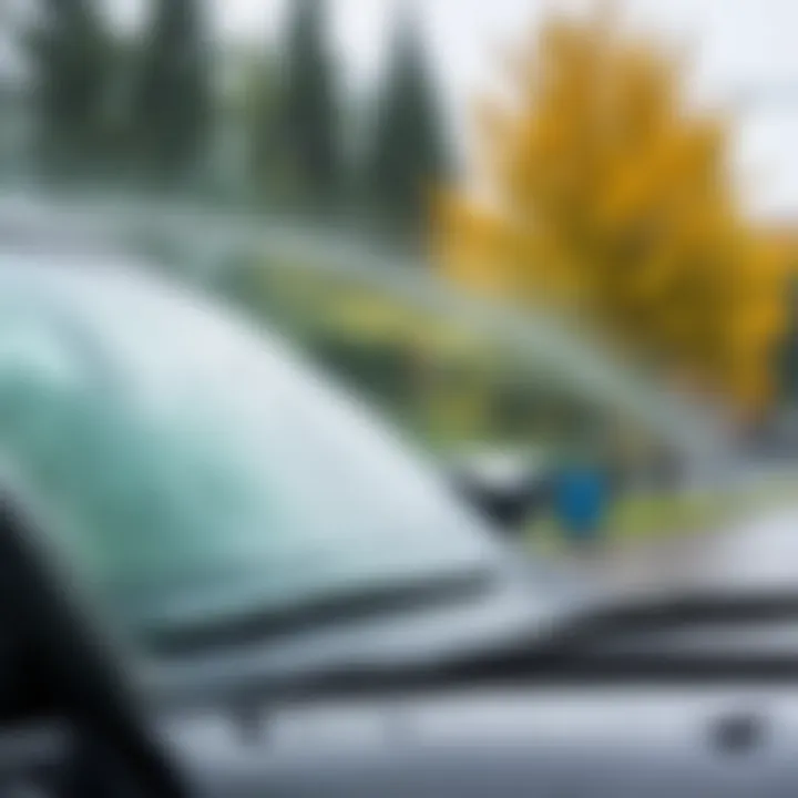 A car windshield fogged up during rain