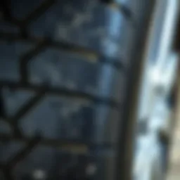 Close-up view of tire tread wear