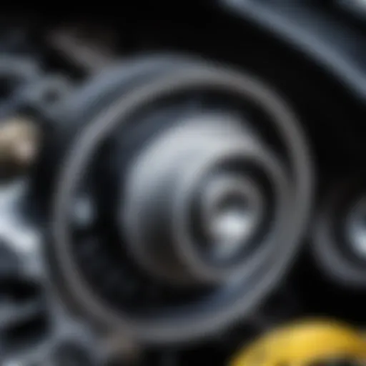 Close-up of a tensioner pulley in a car engine