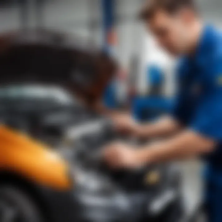 Mechanic inspecting Chevrolet Cruze engine