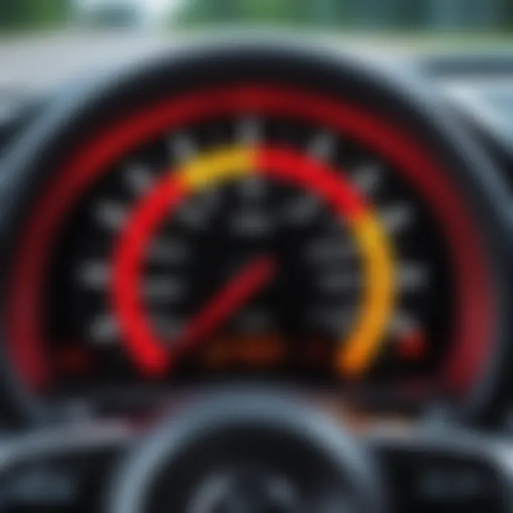 Close-up of a car dashboard with warning lights