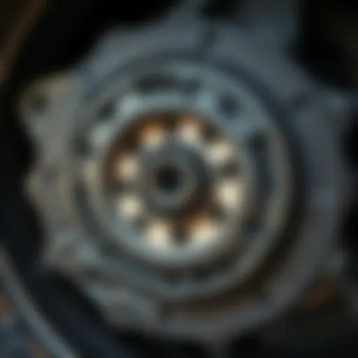 Close-up of a car's clutch plate showing wear and tear