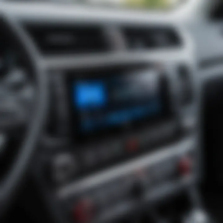 Close-up of car radio features such as Bluetooth and USB