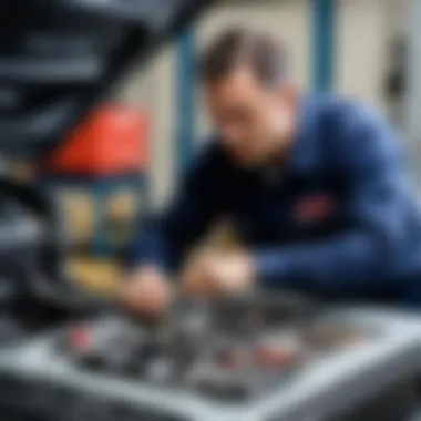 Mechanic examining Mitsubishi car components