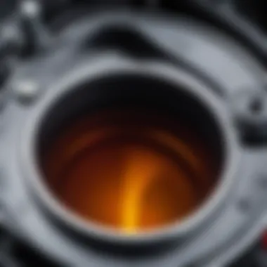 Close-up of a coolant reservoir showing oil presence