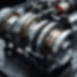 Detailed view of an engine crankshaft showcasing its intricate design and structure