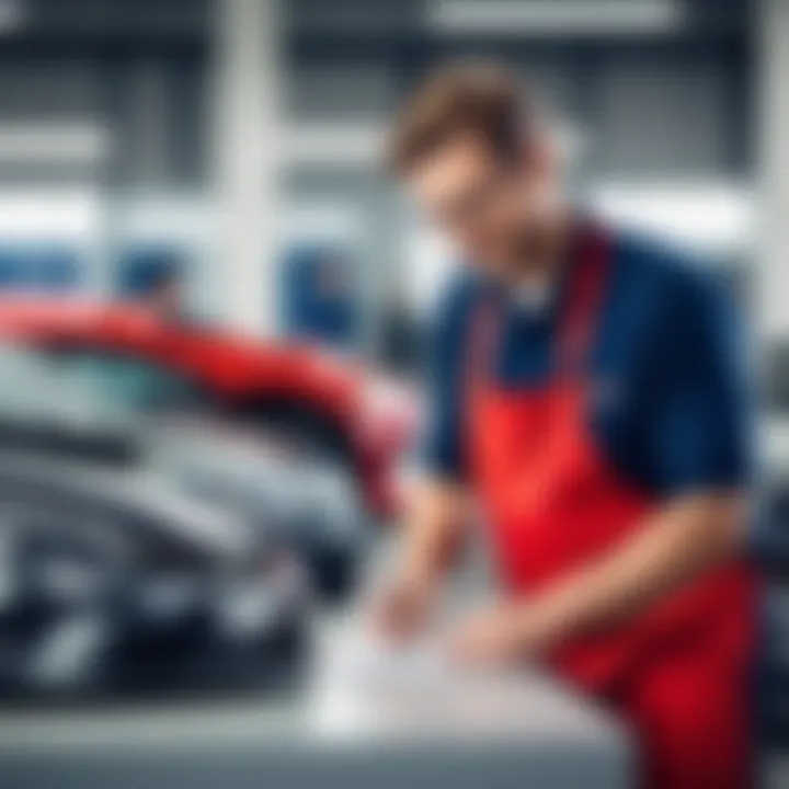 Customer receiving automotive parts at a service desk