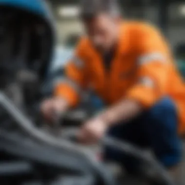 Mechanic examining fuel lines for blockages