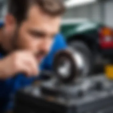 Mechanic diagnosing squeaking support bearings