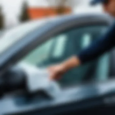 Driver using a cloth to wipe fogged glass