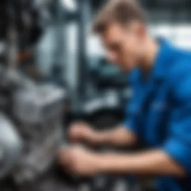 Mechanic examining engine components