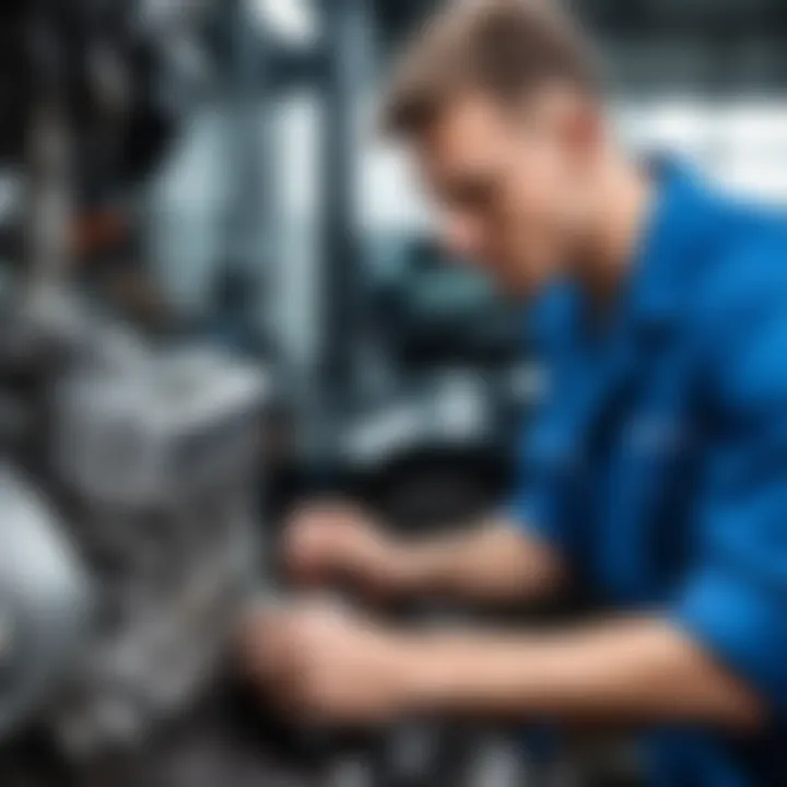 Mechanic examining engine components