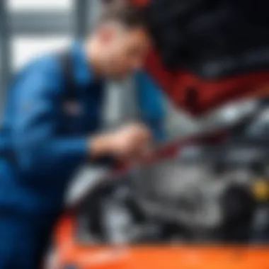 Mechanic diagnosing engine smoke issue