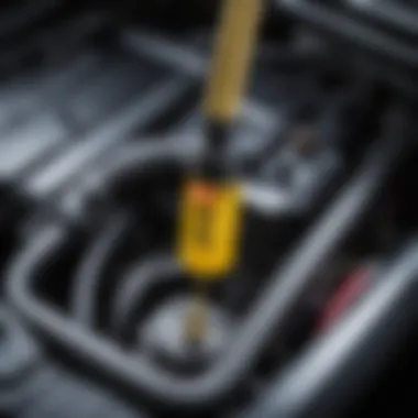 Close-up of engine oil dipstick