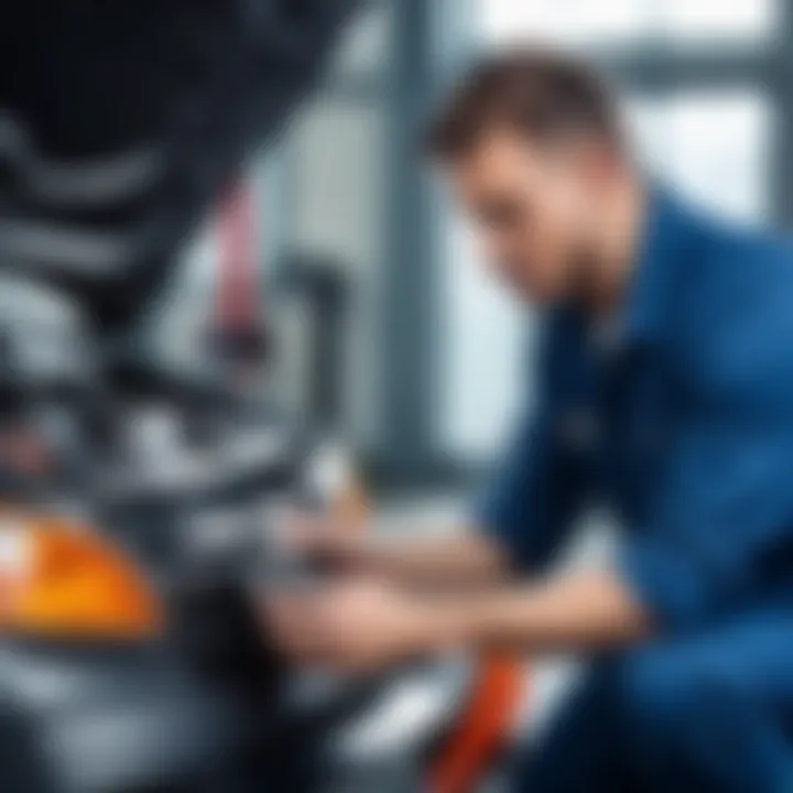 A mechanic analyzing a car's engine for troubleshooting