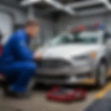 Technician diagnosing electrical issues in a Ford Fusion