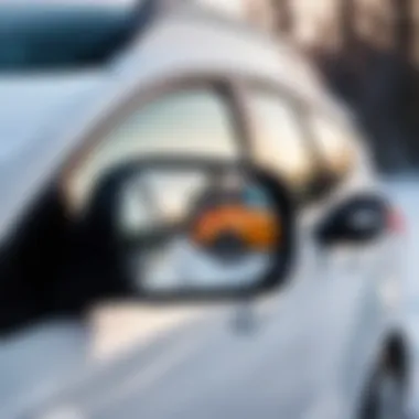 Close-up of a heated mirror on a Ford Kuga in winter conditions