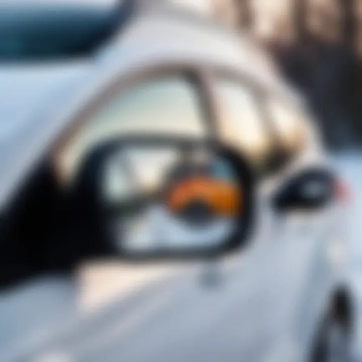 Close-up of a heated mirror on a Ford Kuga in winter conditions