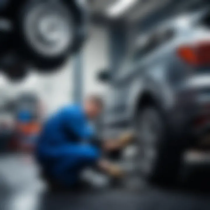 Mechanic performing routine maintenance on a vehicle