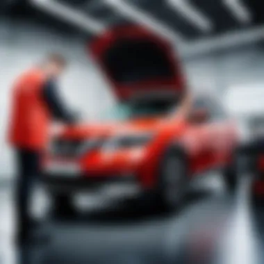 Technician performing diagnostics on a Nissan vehicle