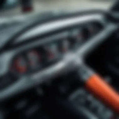 Close-up of a steering system showing hydraulic components