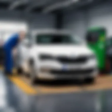Resetting Service Interval on Skoda Rapid Mechanic performing service interval reset on Skoda Rapid