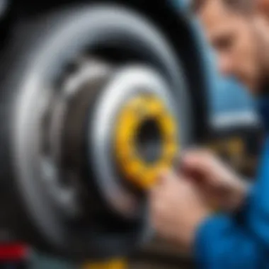 Mechanic inspecting brake components