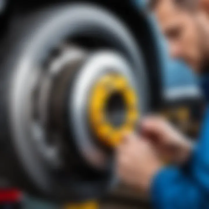 Mechanic inspecting brake components