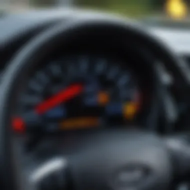 Dashboard with warning light illuminated