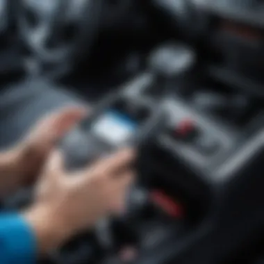Using diagnostic tools on Hyundai Accent Close-up of vehicle diagnostic tool