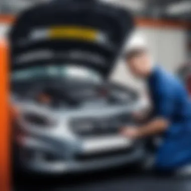 Mechanic performing engine diagnostics Mechanic inspecting car engine