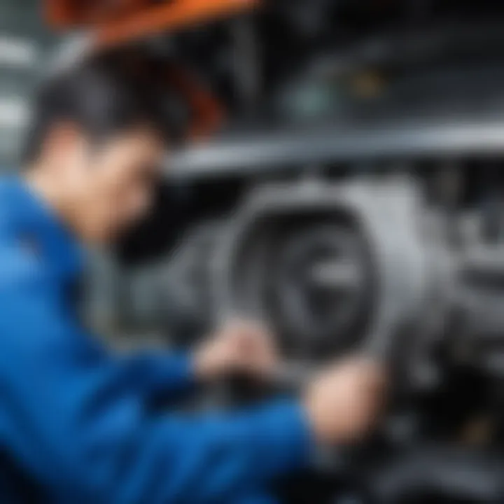 Mechanic examining a Japanese vehicle's component