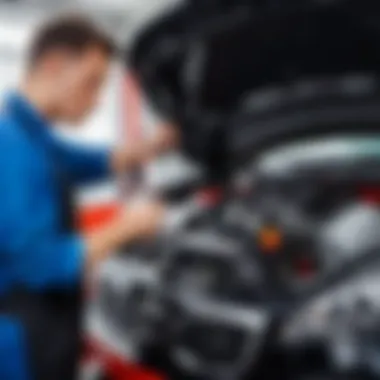Mechanic inspecting engine noise sources in a Kia Sportage.
