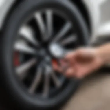 Illustration of tire pressure gauge beside Kia Sportage