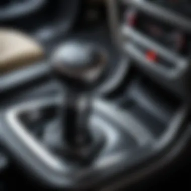 Close-up view of a gear shift lever in a car