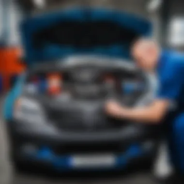 Mechanic examining the engine of a Lada Largus