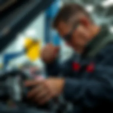 Mechanic checking alternator connections