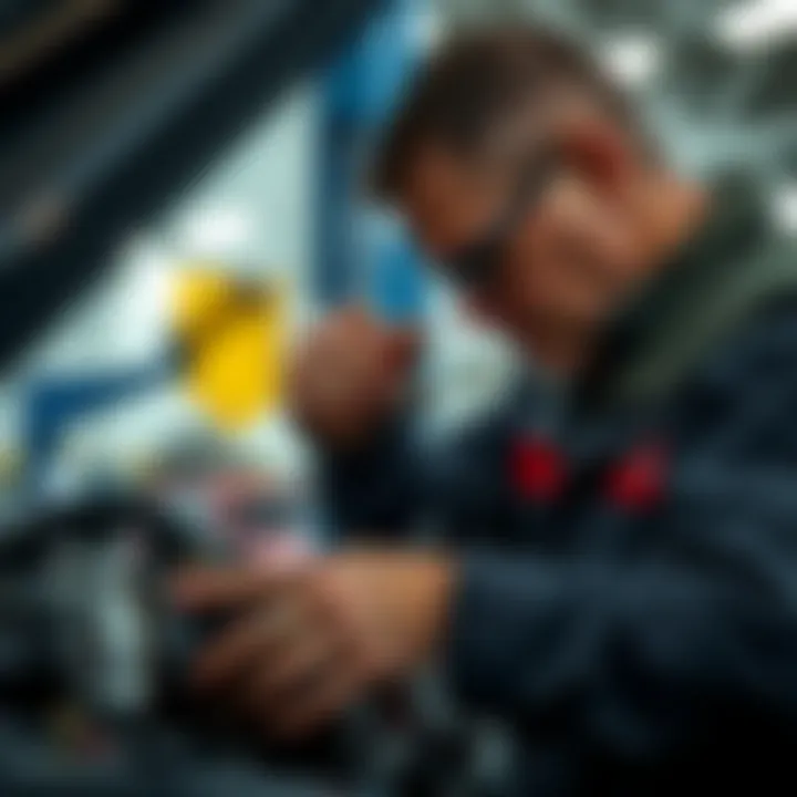 Mechanic checking alternator connections