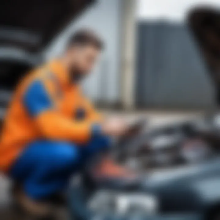 Mechanic diagnosing a vehicle for oil issues